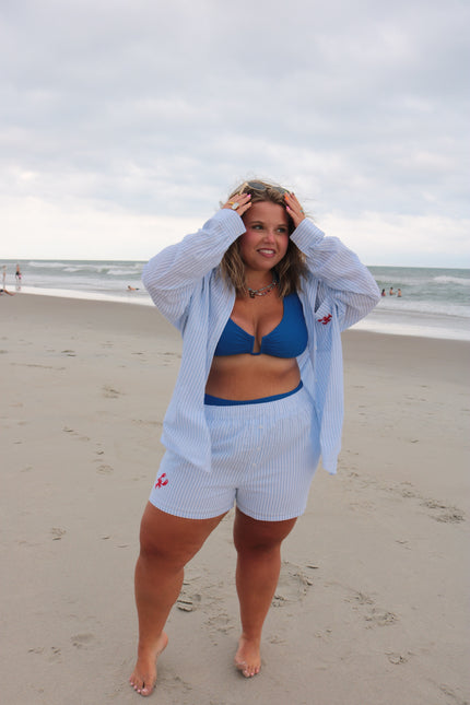Light Blue & White Striped Lobster Shorts