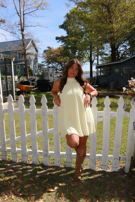 Butter Yellow Chiffon Halter Dress