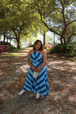 Blue Striped Halter Maxi Dress