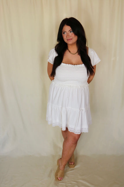 White Eyelet Tiered Mini Dress