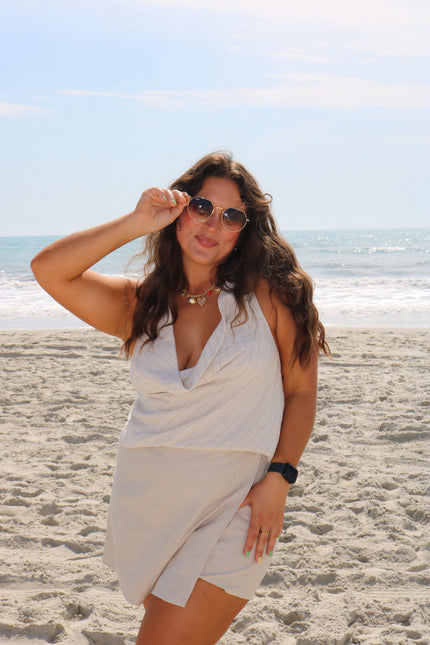Beige Pinstripe Halter Top