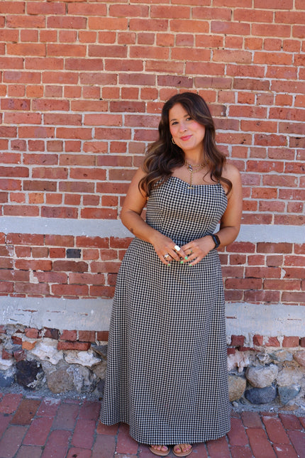 Gingham Open Back Maxi Dress