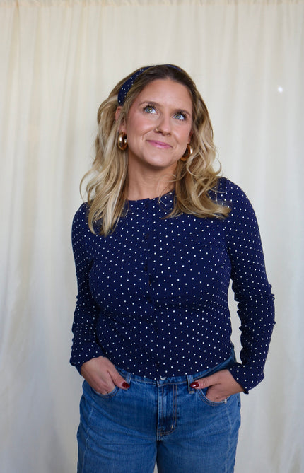 Navy Polka Dot Cardigan