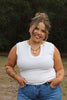 White Ribbed Top w/ Tan Stitching