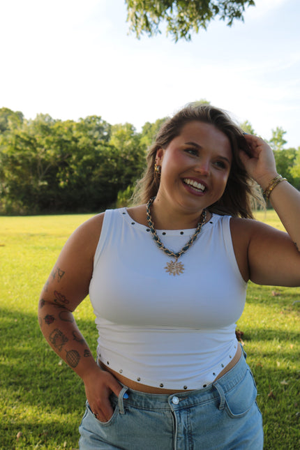White Studded Tank