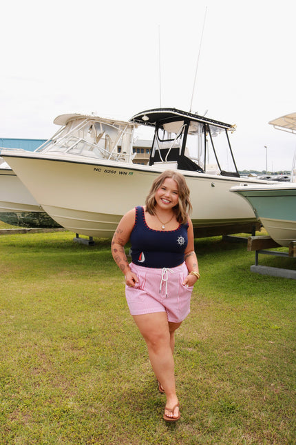Red & White Striped Drawstring Shorts