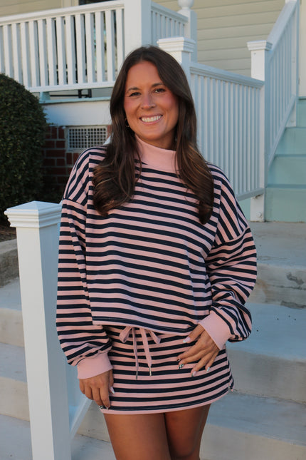 Navy/Pink Striped Mockneck