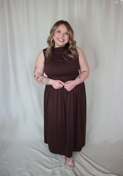 Chocolate Brown Cinched Midi Dress