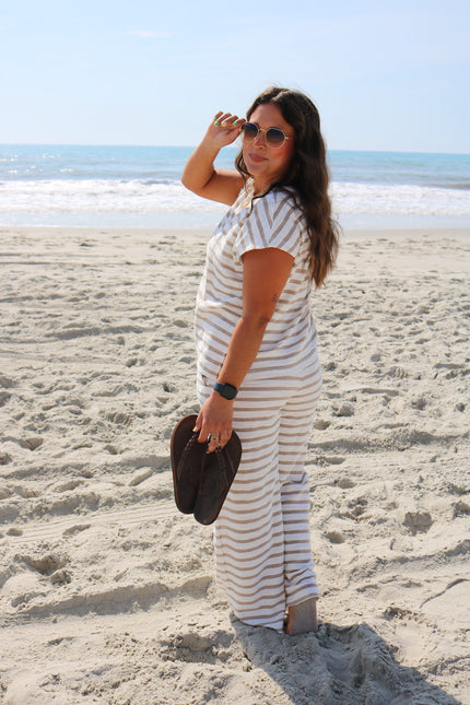 Tan/White Striped Pants