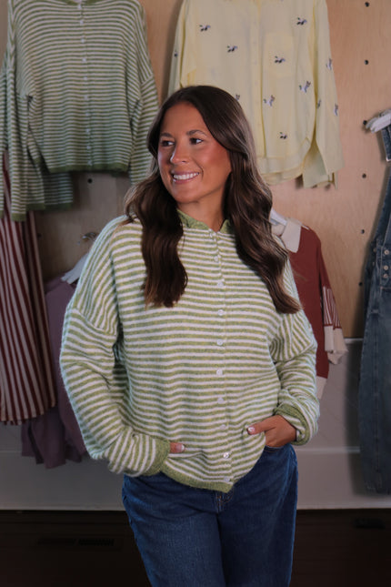 Green Striped Cardigan