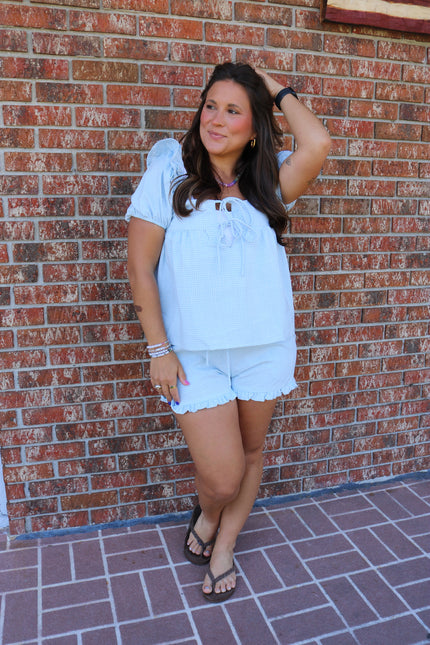 Baby Blue & White Gingham Shorts