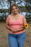 Coral Ribbed Tank w/ White Trim