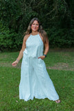 White Eyelet Backless Halter Tank