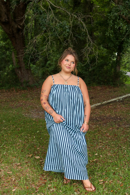 Light Blue & Navy Striped Maxi