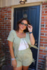 Green Gingham Short Sleeve Tie Top