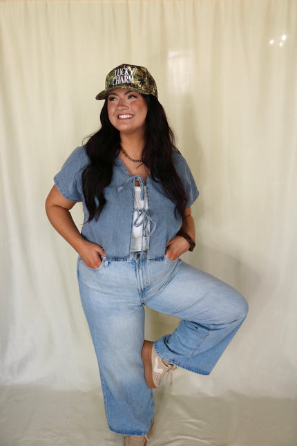 Denim Front Tie Blouse