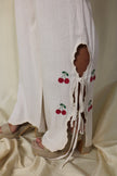 Linen Embroidered Cherry Pants