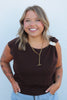 Brown Knit Top w/ Gold Detail