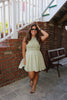 Green Gingham Scrunched Mini Dress
