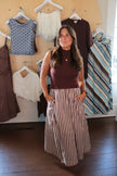Brown & Striped Mixed Media Maxi Dress