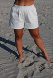 White Scrunch Waist Linen Shorts