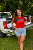 Navy/White Striped Denim Shorts