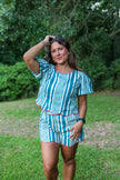 Blue Striped Puff Sleeve Top