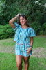 Blue Striped Puff Sleeve Top