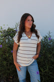 Cream/Brown Striped V Neck