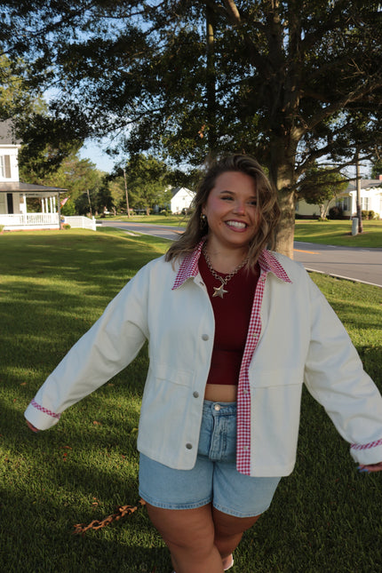 White & Red Gingham Jacket