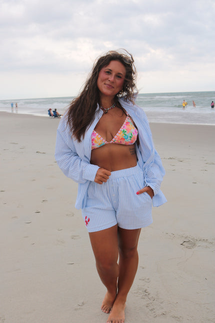 Light Blue & White Striped Lobster Shorts