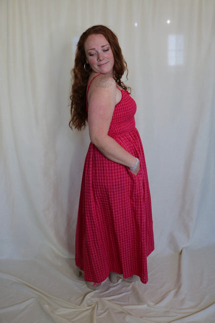 Hot Pink Gingham Maxi Dress