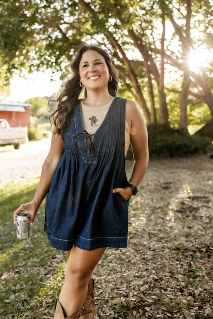 Dark Wash Pleated Denim Romper