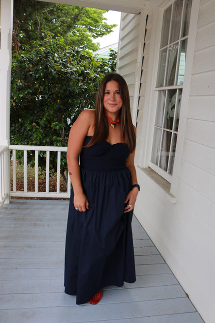 Strapless Navy Maxi Dress
