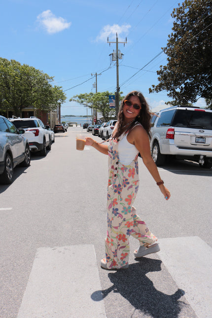 Cream/Funky Florals Overalls