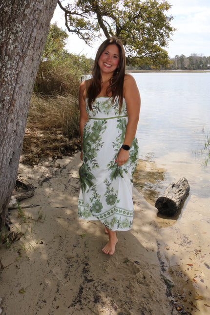 Green Florals Scalloped Maxi Dress