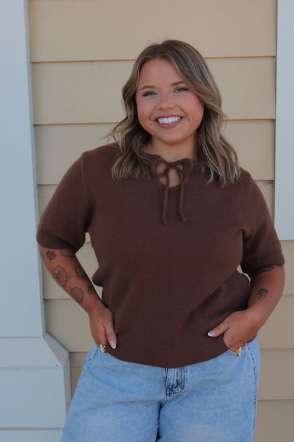 Dark Brown Knit V Neck