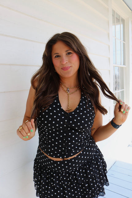 Black & White Polka Dot Halter Top