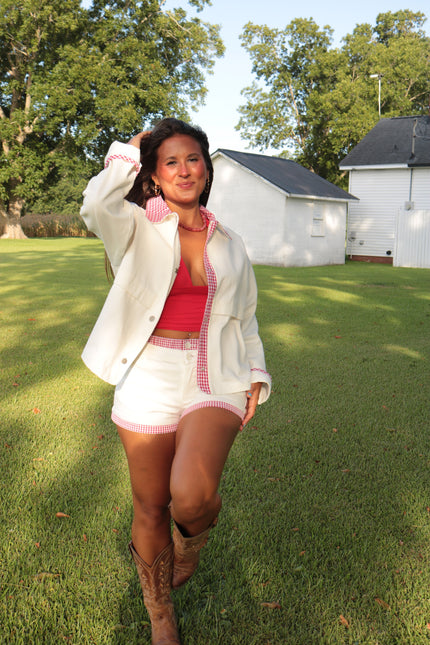White & Red Gingham Shorts