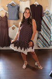 brown polka dot & lace halter mini dress