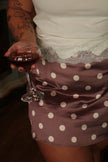 Brown Polka Dot Satin Mini Skort