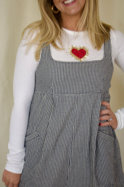 Navy Gingham Babydoll Romper