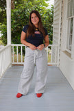 Navy & White Striped Barrel Pants