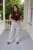 Navy & White Striped Barrel Pants