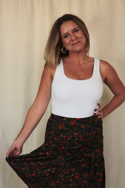 Dark Leafy Patterned Maxi Skirt