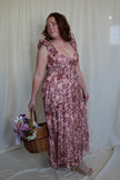 Light Pink & Burgundy Floral Whimsy Maxi Dress