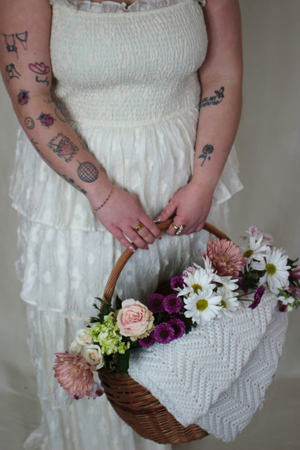 Cream Ruffled Floral Midi Dress