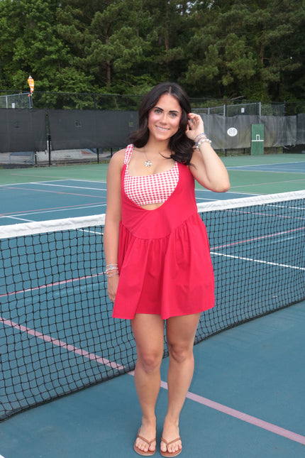 Red Gingham Swing Athletic Dress
