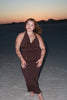 Espresso Ruched Maxi Skirt w/ Gold Detail