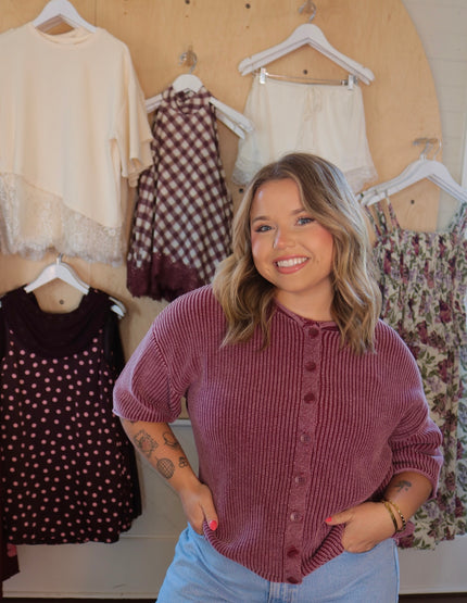 Burgundy Chunky Knit Cardigan